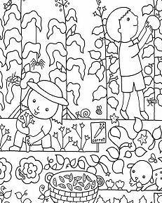Página para colorir de jardinagem infantil