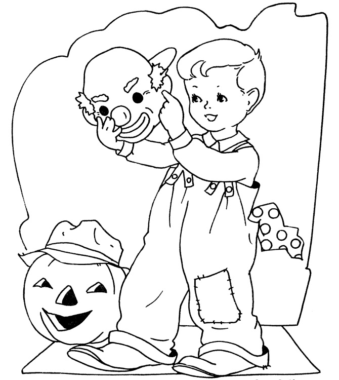Kids In Halloween Costumes With Pumpkin Coloring Pages