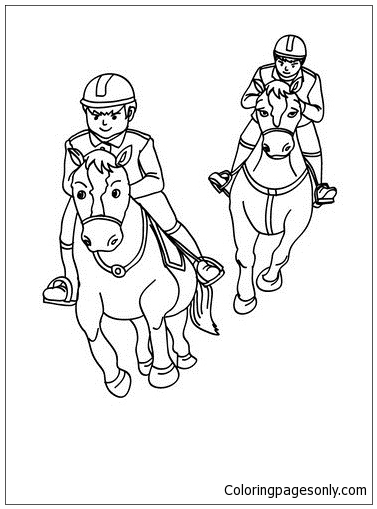 Kids On Galloping Horses Coloring Page