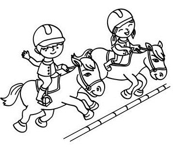 Kids On Jumping Horses Coloring Pages