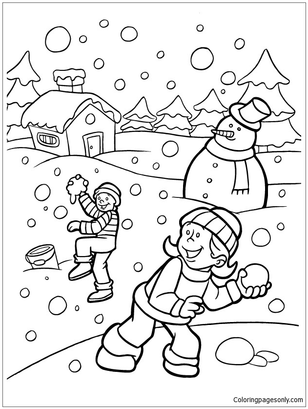 Kids Playing In Snow Drawing