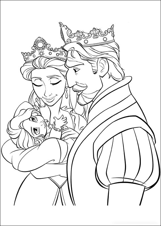 El rey Frederic, la reina Arianna y la bebé Rapunzel de Rapunzel