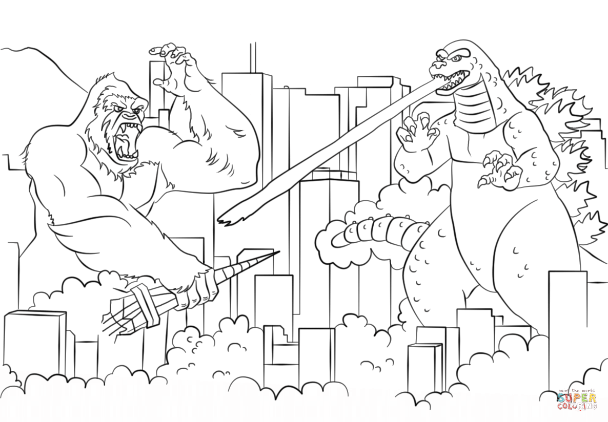 Pagina da colorare King Kong vs Godzilla