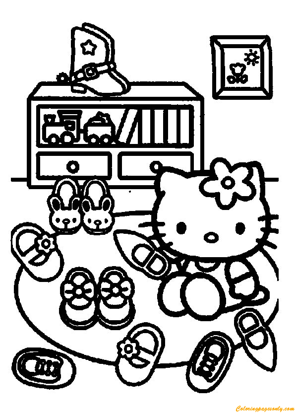 Gattina con le sue scarpe da Hello Kitty