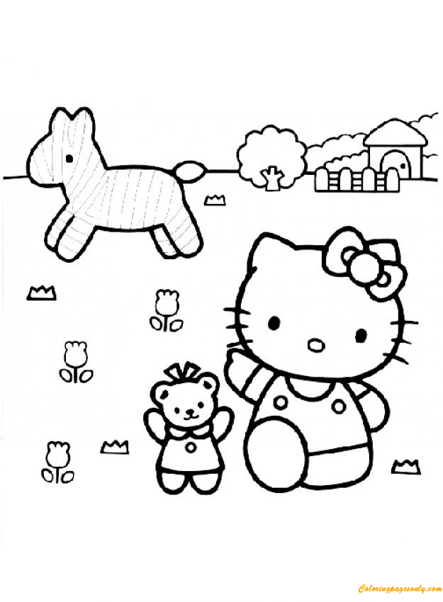 Kitty The Farmer Coloring Page