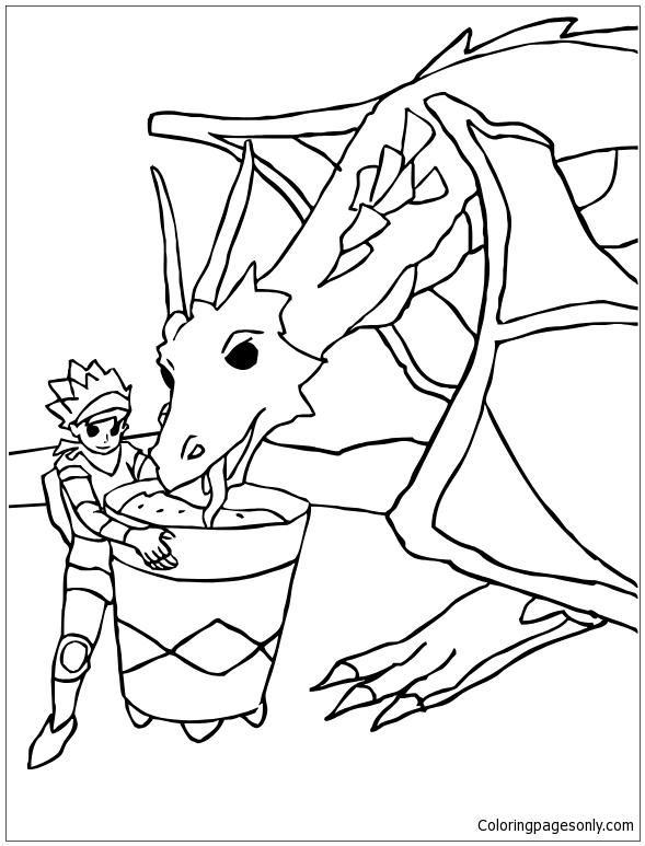 Knight Takes Care Of His Dragon Coloring Page
