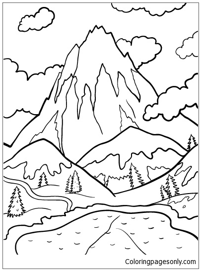 Lake And Mountains Coloring Pages