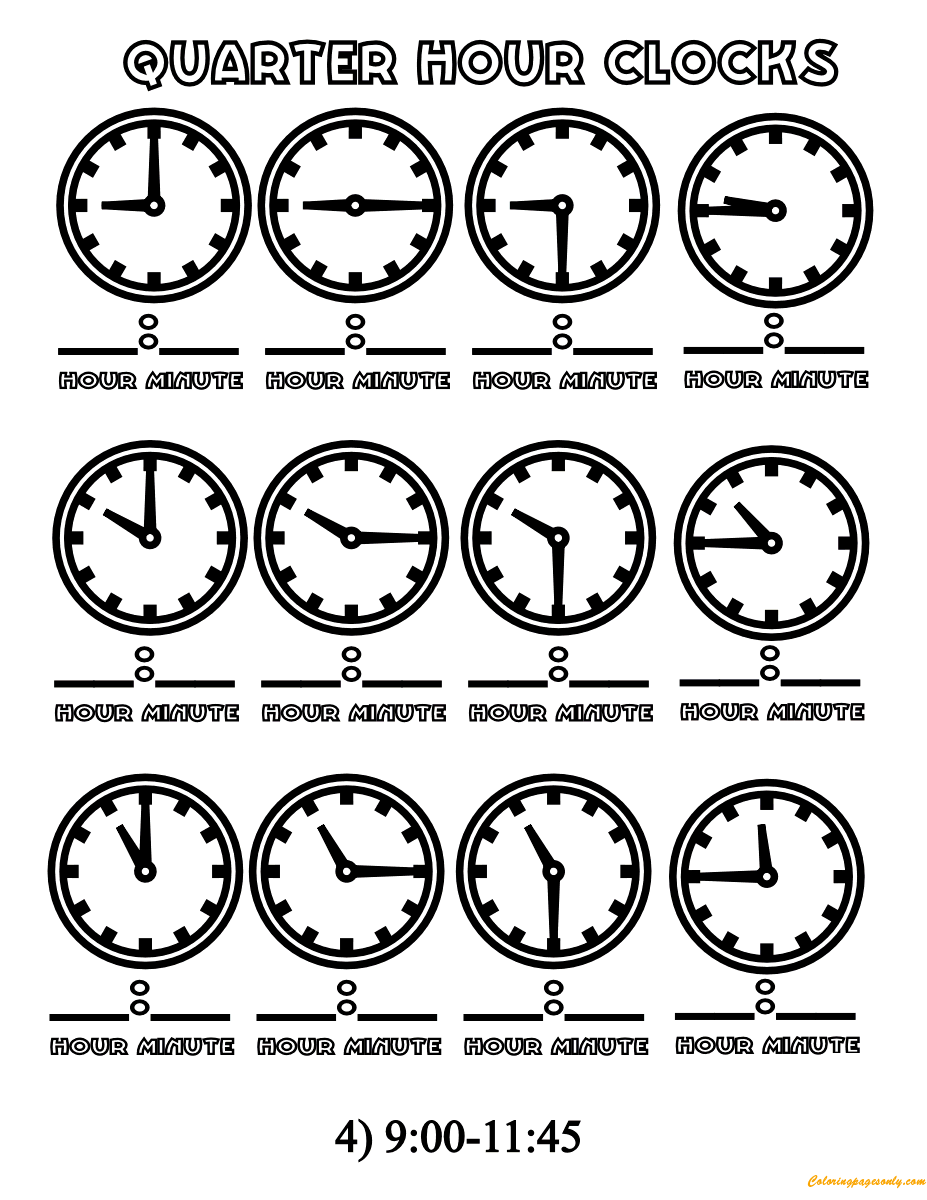 Página para colorir de relógio de aprendizagem para crianças