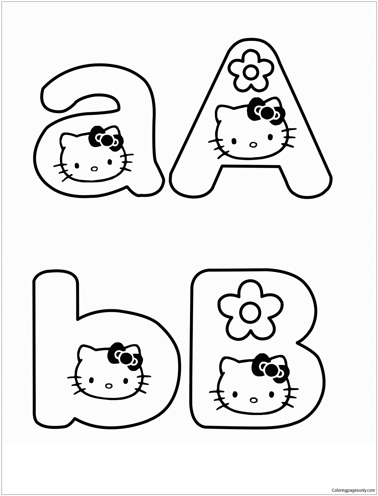 Learning letter A and B With Hello Kitty Coloring Pages