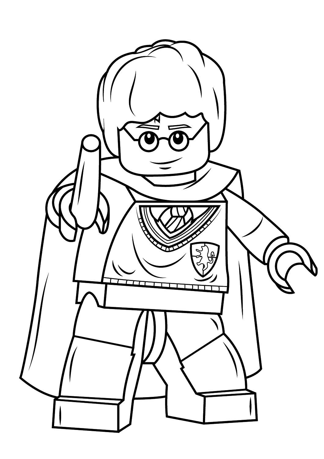Desenho de Lego Harry Potter e sua varinha para colorir