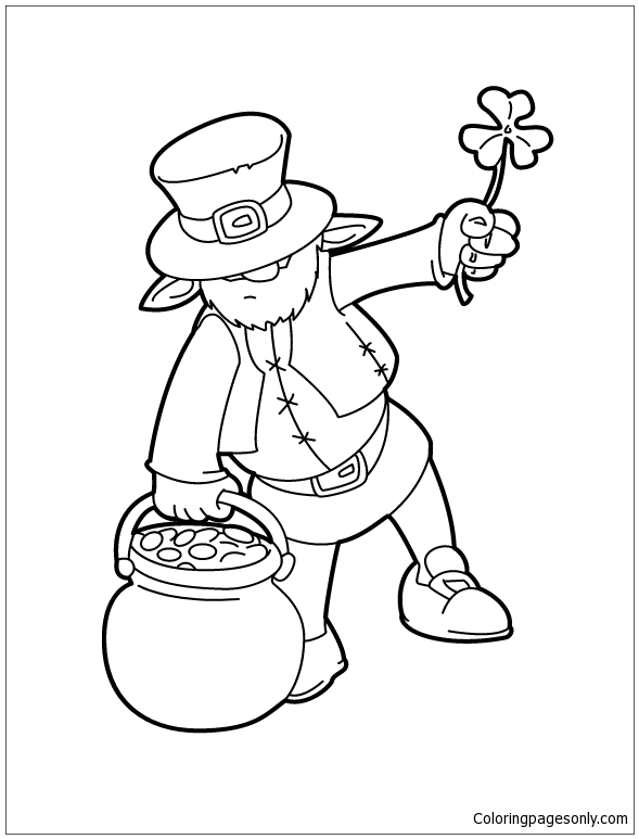 Leprechaun And Pot O Gold Cauldron Coloring Page