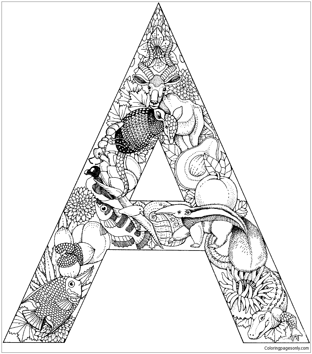 Letter A with Animals Coloring Pages - Letter A Coloring Pages