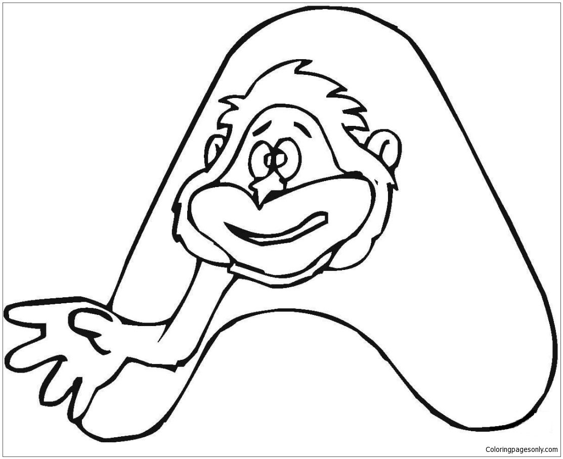 Download Letter A with Monkey Coloring Page - Free Coloring Pages ...