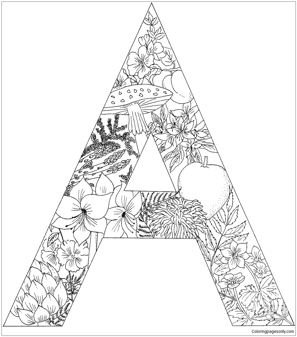 Letter A with Plants Coloring Page - Free Printable Coloring Pages