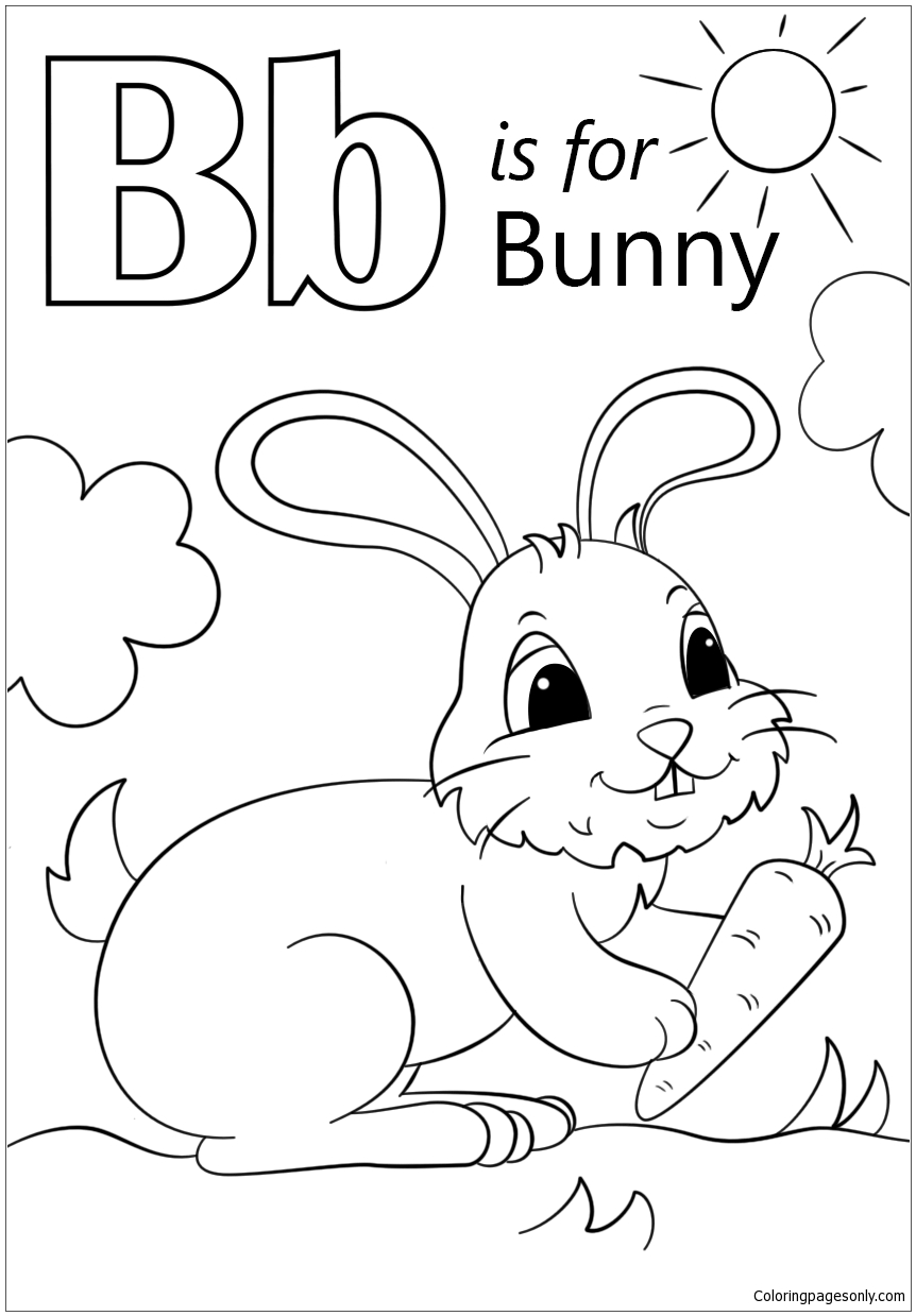 Letter B is for Bunny Coloring Pages - Alphabet Coloring Pages