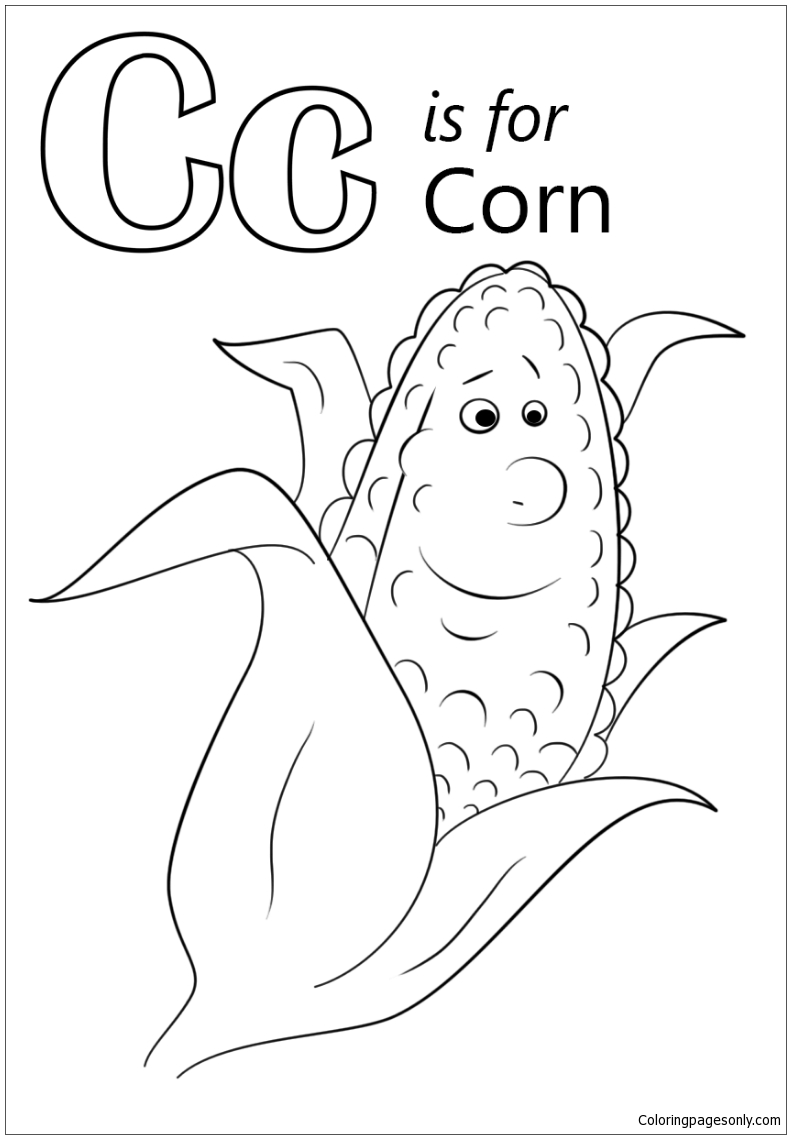 Letter C is for Corn Coloring Page