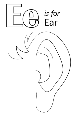 Letter E is for Ear Coloring Page