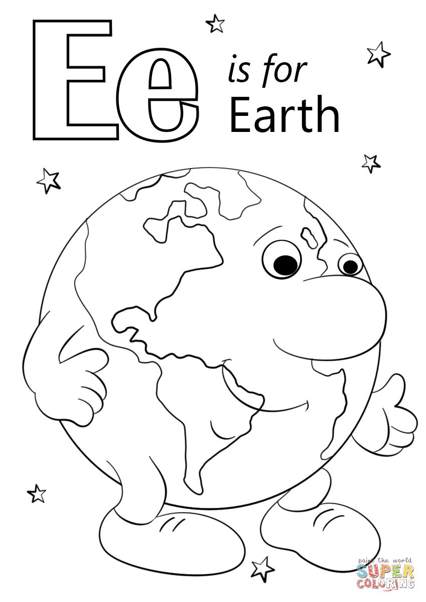 Letter E is for Earth Coloring Page