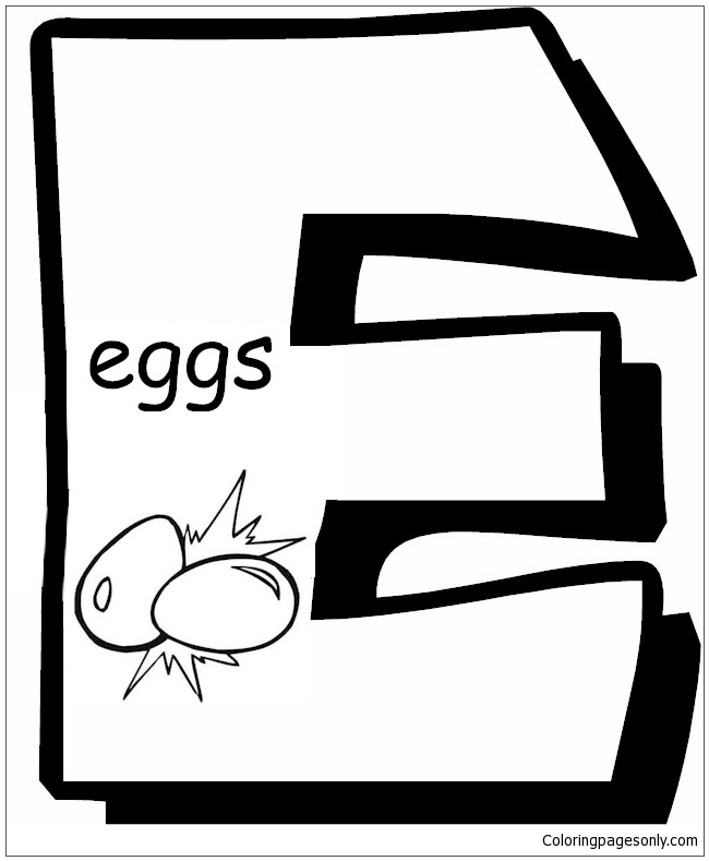 Letter E is for Eggs Coloring Page