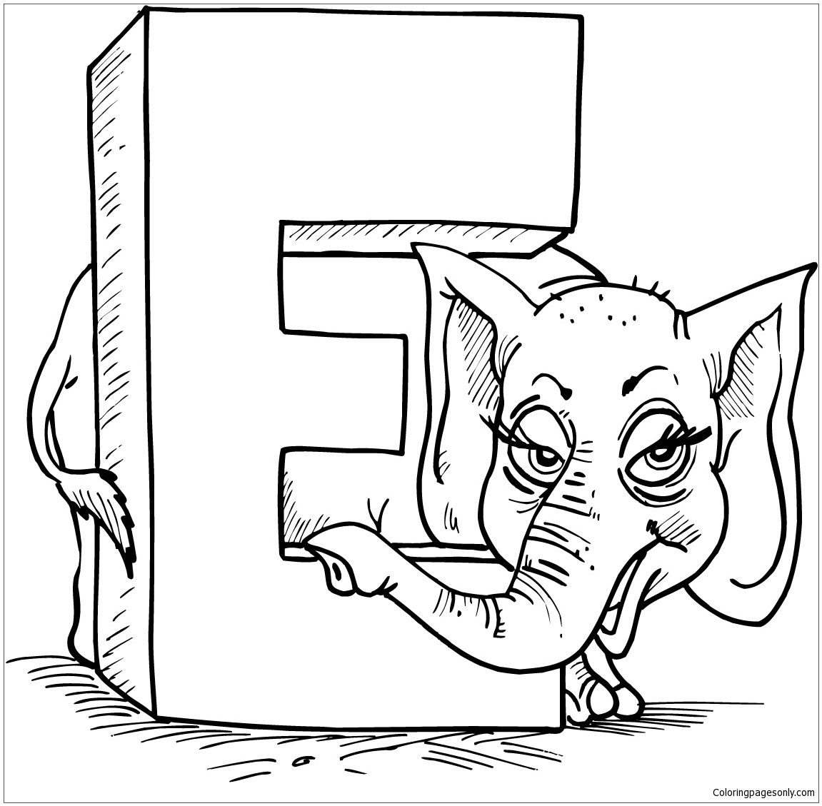 字母 E 代表字母 E 中的大象