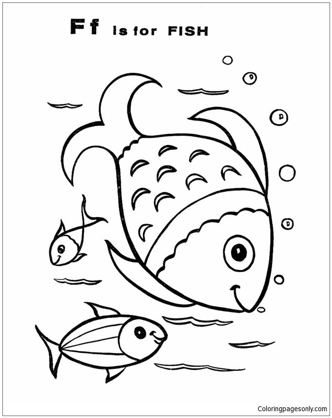 Letter F Is for Fish Coloring Page