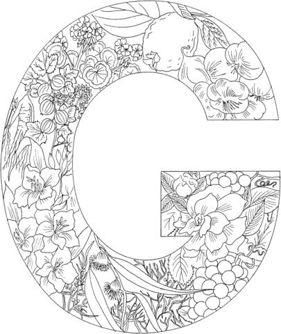 Letter G with Plants Coloring Page