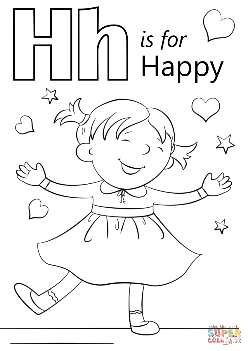 Letter H is for Happy Coloring Page