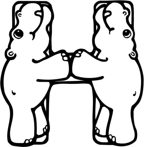 Letter H is for Hippo Or Hippopotamus Coloring Page