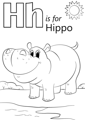 Letter H is for Hippopotamus Coloring Page