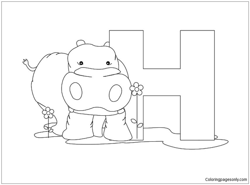 Letter H is for Hippoptamus Coloring Pages