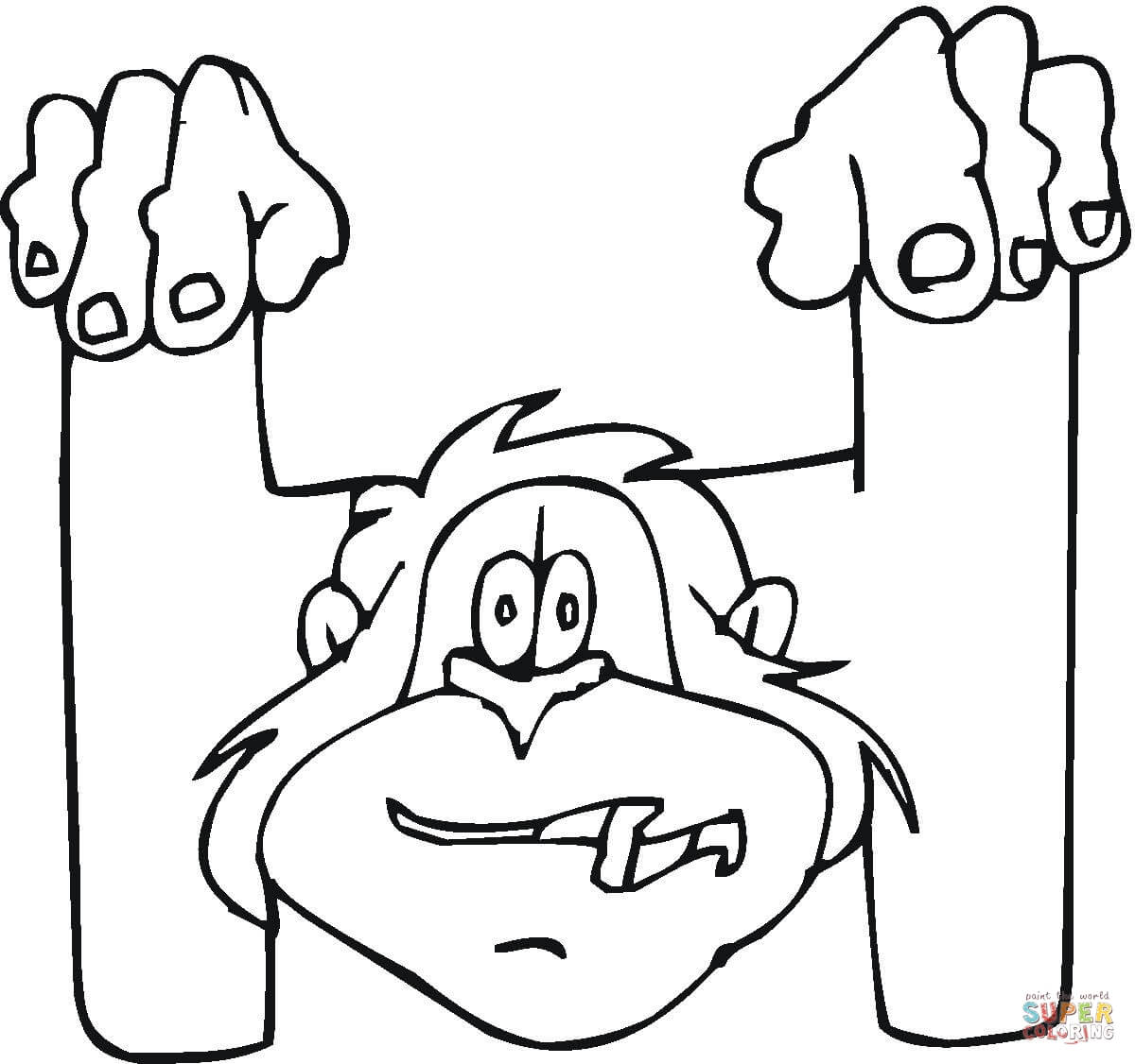Letter H With Monkey Coloring Pages