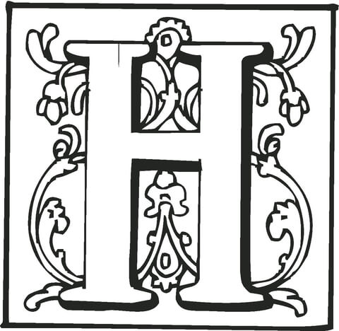 Letter H with Ornament Coloring Page