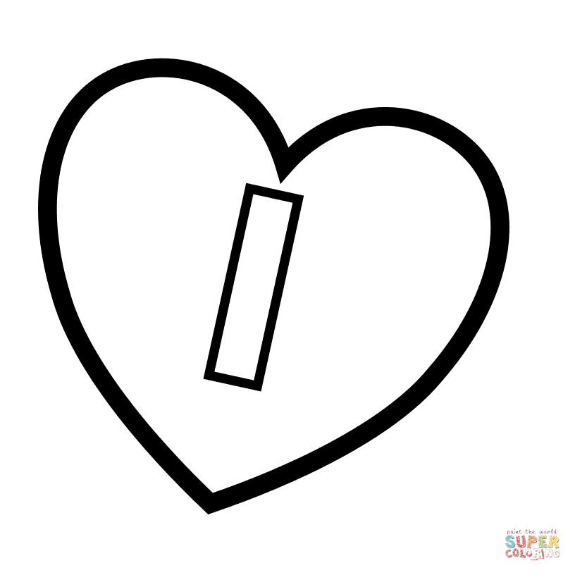Letter I in Heart Coloring Page