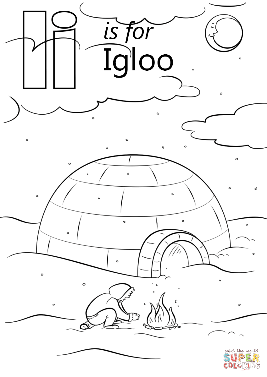 Letter I is for Igloo Coloring Page