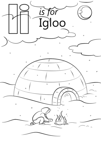 Letter I is for Igloo Coloring Page