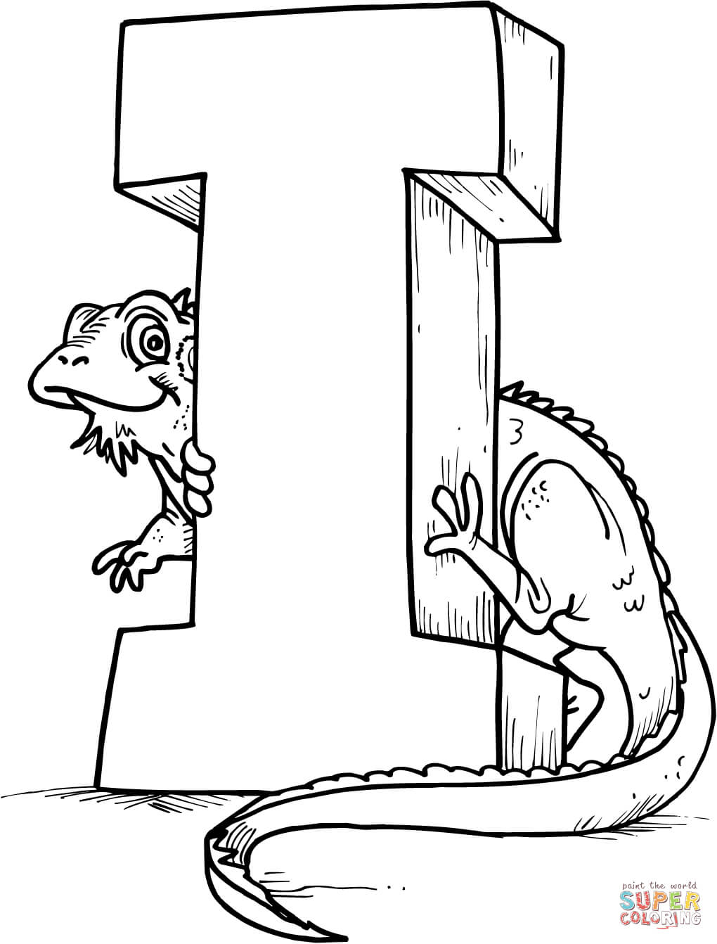 Letter I is for Iguana Coloring Page
