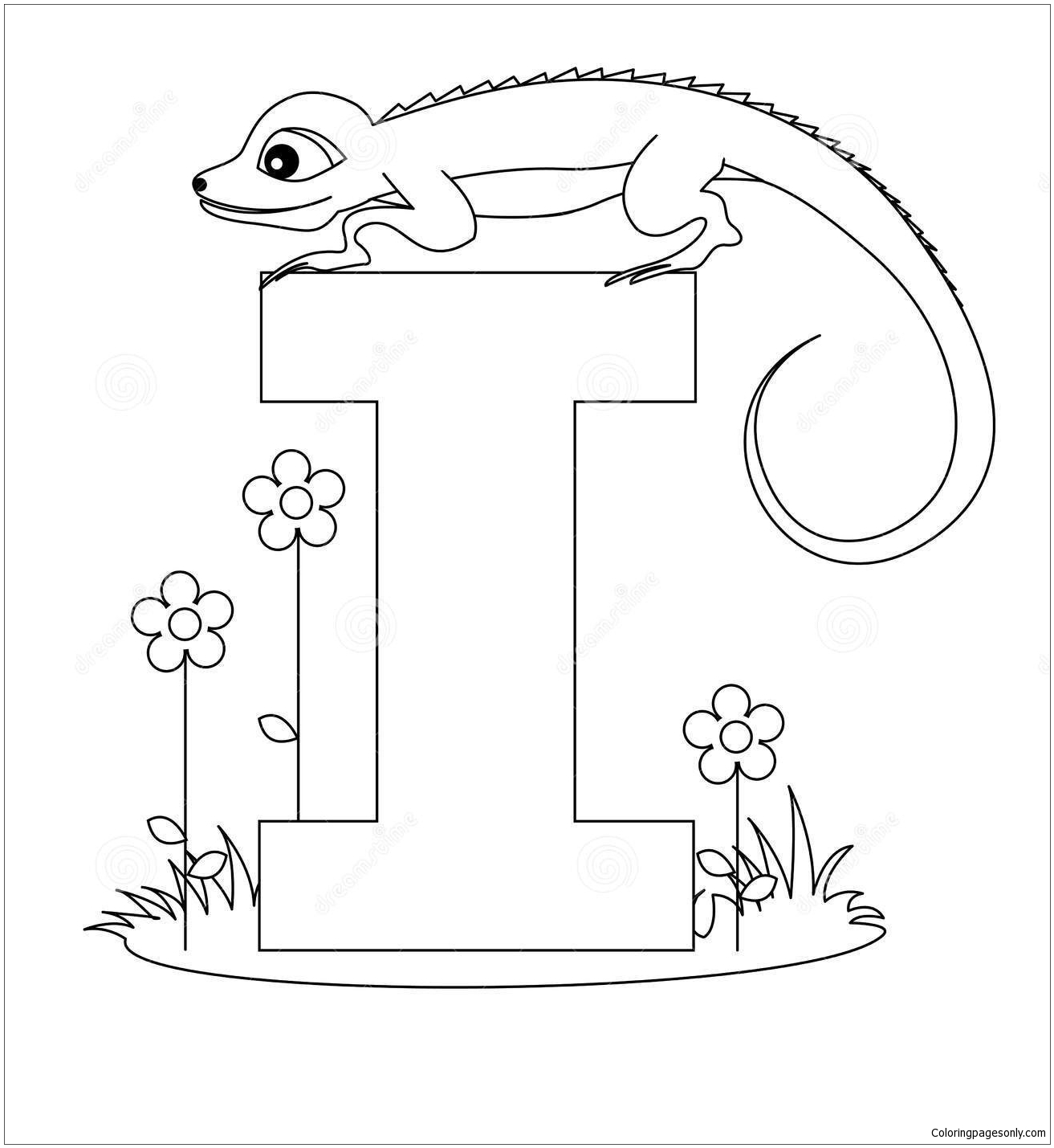 A letra I é para Iguana Coloring Page