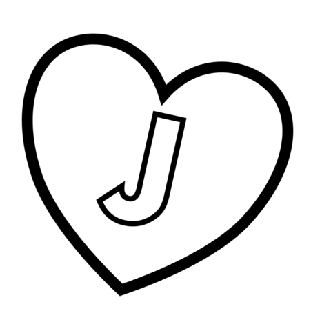 Letter J in Heart Coloring Pages