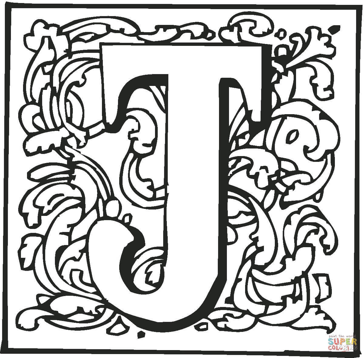 Buchstabe J mit Ornament aus Buchstabe J
