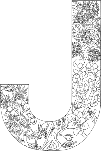 Letter J with Plants Coloring Page
