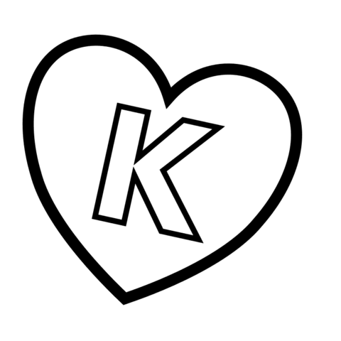 Letter K in Heart Coloring Pages