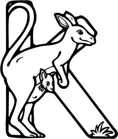 Letter K is for Kangaroo Coloring Page