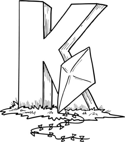 Letter K is voor Kite Kleurplaat