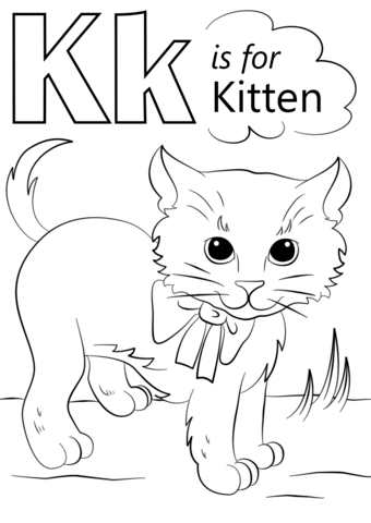 Letter K is for Kitten Coloring Page
