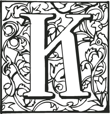 Letter K with Ornament Coloring Page