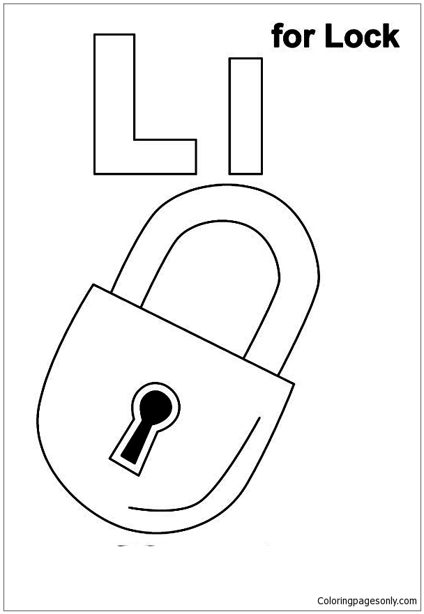 Letter L for Lock Coloring Page