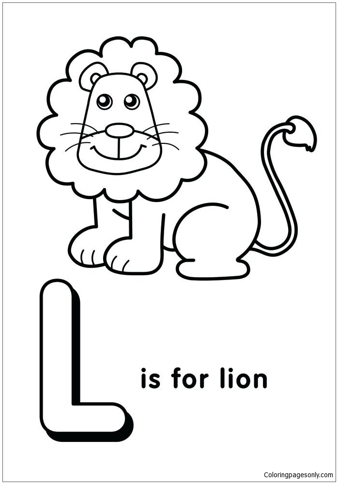 الحرف L مخصص لصفحة تلوين Lion 1