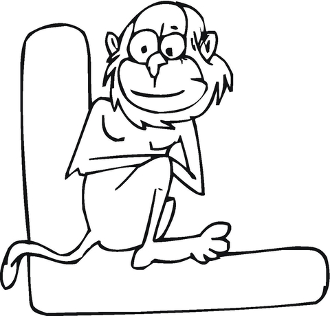 Letter L with Monkey Coloring Page