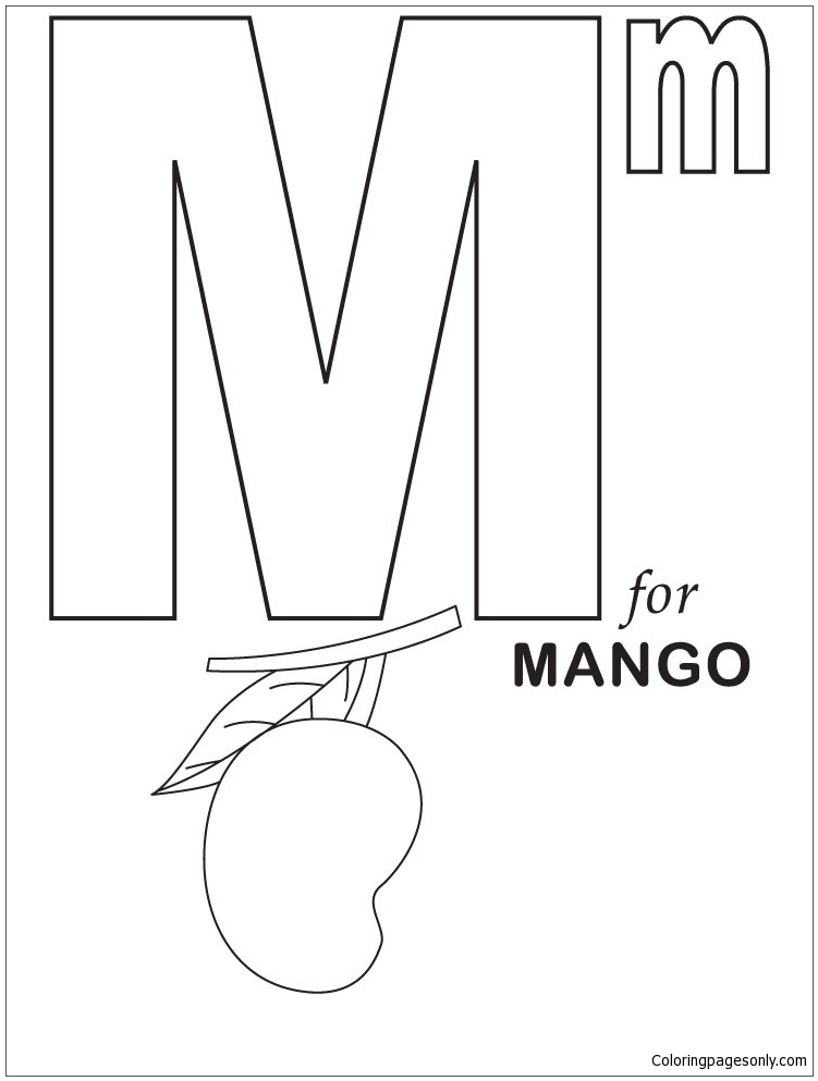 Letter M for Mango Coloring Page - Free Printable Coloring Pages