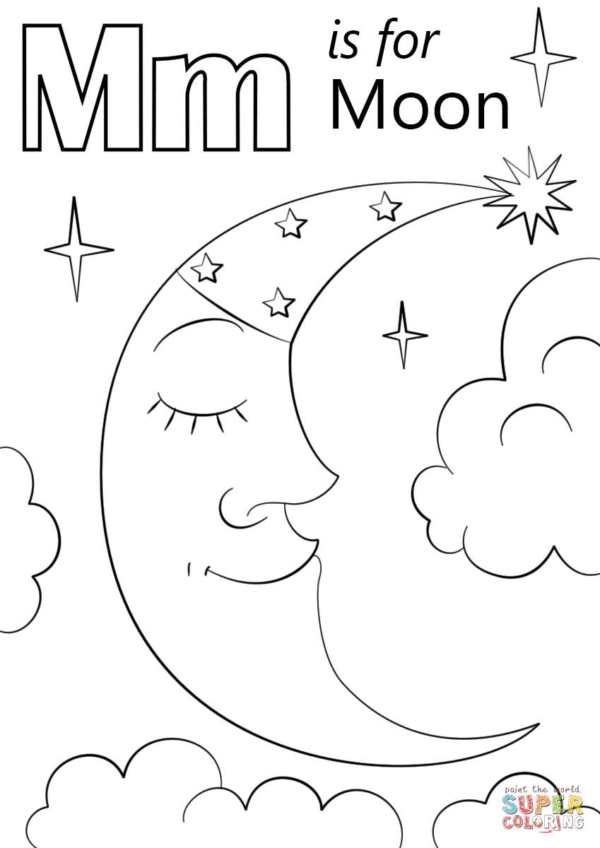 Letter M is for Moon Coloring Pages